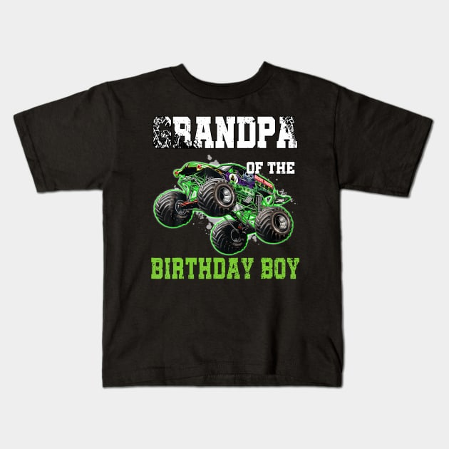 Grandpa Of The Birthday Boy Monster Truck Car Party Outfit Kids T-Shirt by MaciGalloway3